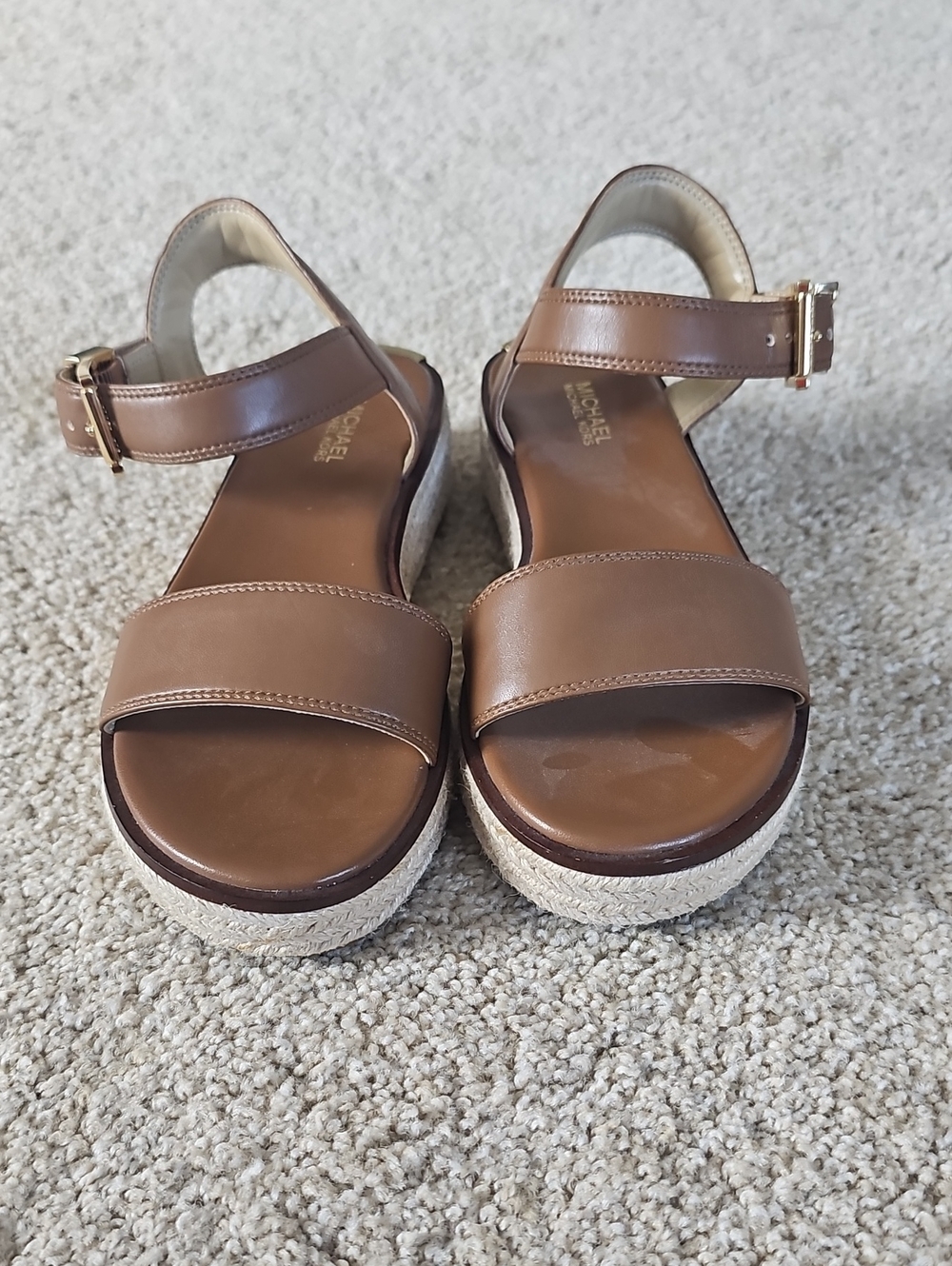 Michael Kors Tan Leather Espadrille Wedge Sandals